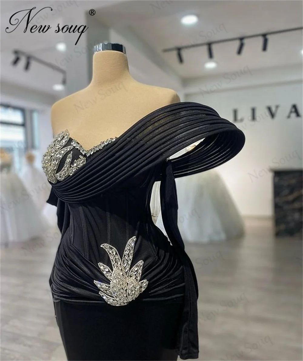 Black Mermiad Cocktail Dresses Off Shoulder Dubai Formal Occasion Dress Beaded Wedding Party Dress Robes De Soirée Customized