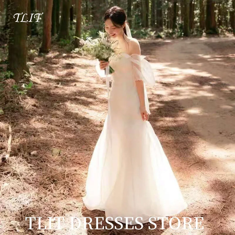 

TLIT Elegant White Chiffon Evening Dress Korea Wedding Dress Photo Shoot Strapless Prom Gowns Customized Floor-Length Gowns