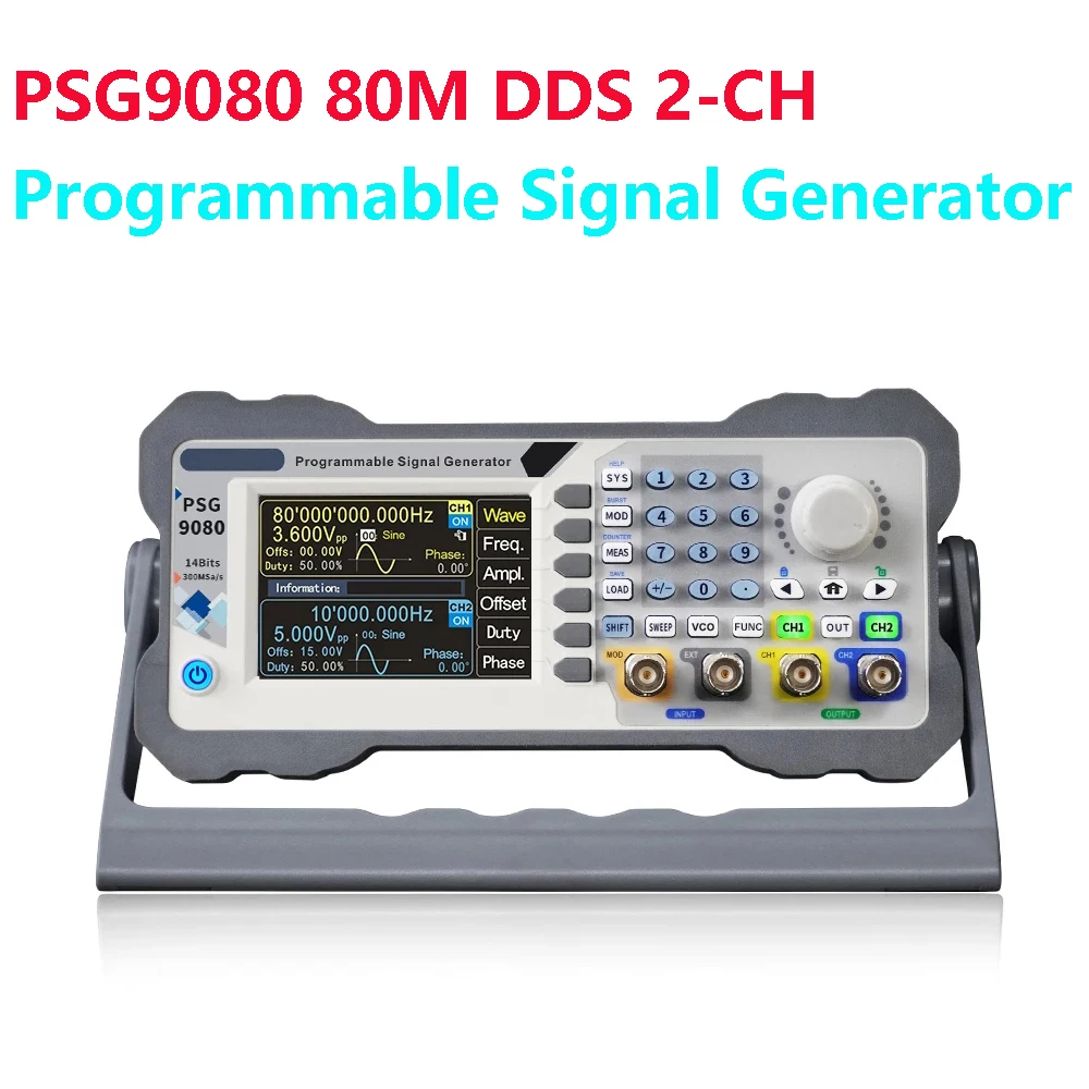 JUNCTEK PSG9080 80MHz DDS Dual/2-CH Digital Programmable Function Signal Generator Frequency Meter Arbitrary Waveform Generator