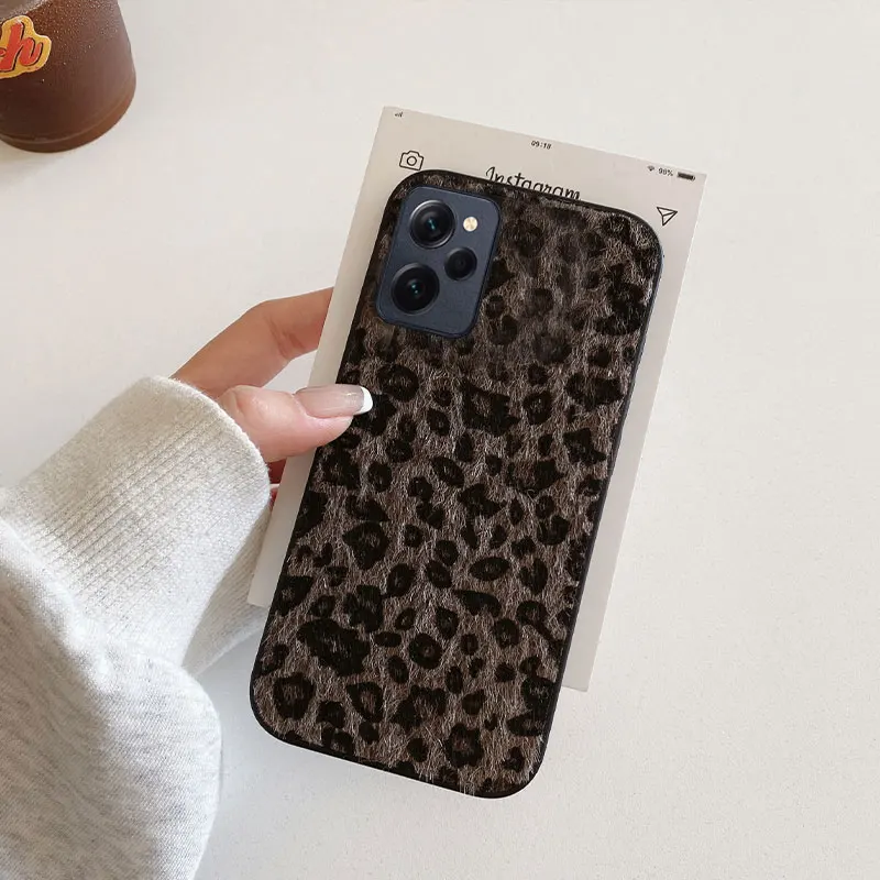Luxus Leopard Leder Plüsch Strukturierte Telefon Fall Für Xiaomi Redmi Hinweis 11 12 13 Plus Pro + 4G 5G 11S 12S Stoßfest Soft Cover