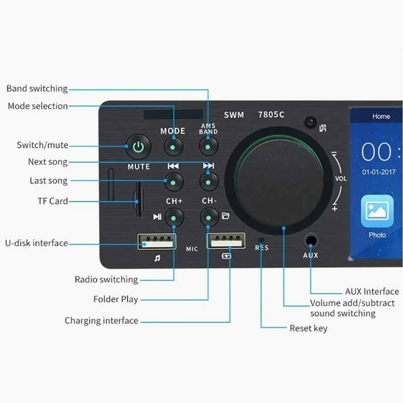 Auto-multimediaspeler Single Din MP5-speler Autoradio Ondersteuning USB-ingang Bluetooth-compatibele ontvanger