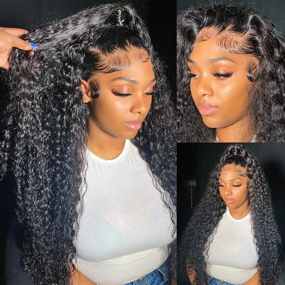 Transparent Lace Front Wigs Human Hair Pre Plucked Brazilian Curly Lace Frontal Wig with Baby Hair for Black Women Natural Black