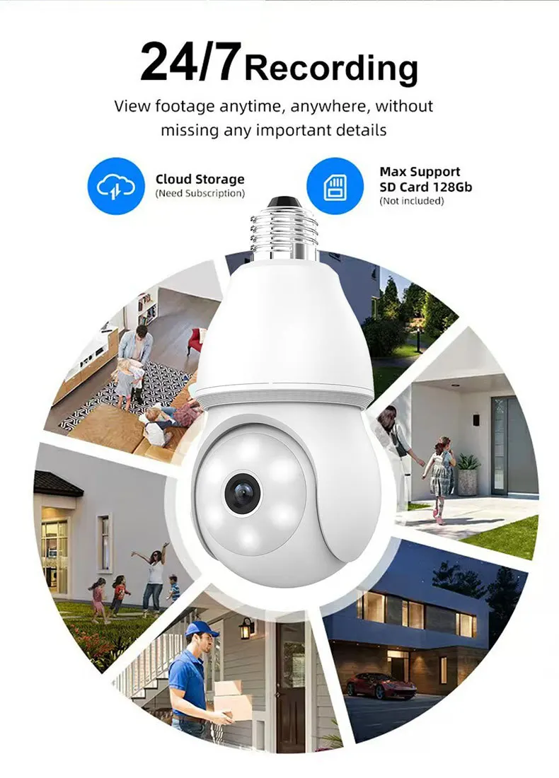 2MP 1080P iCSEE APP الكاشف E27 مصباح رئيس المقبس اللاسلكية PTZ IP كاميرا بشكل قبة AI الروبوت السيارات تتبع CCTV مراقبة الطفل