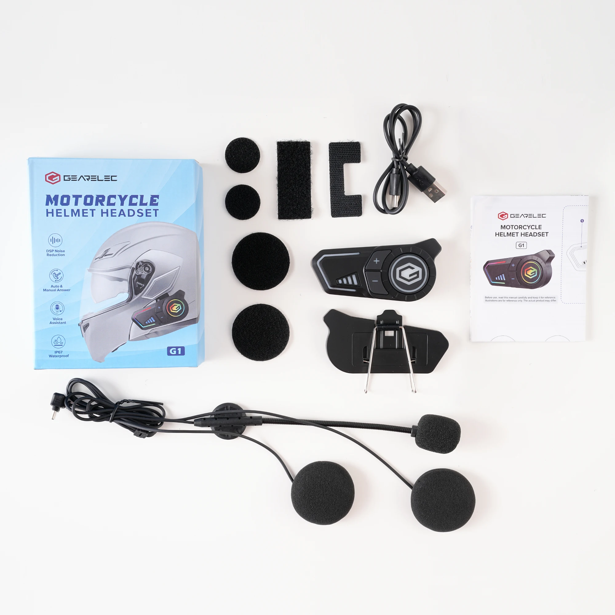 GEARELEC G1 دراجة نارية خوذة سماعة رأس بخاصية البلوتوث حر اليدين دعوة IPX67 مقاوم للماء 1000mAh سماعة مكبرات الصوت HiFi ستيريو RGB ضوء