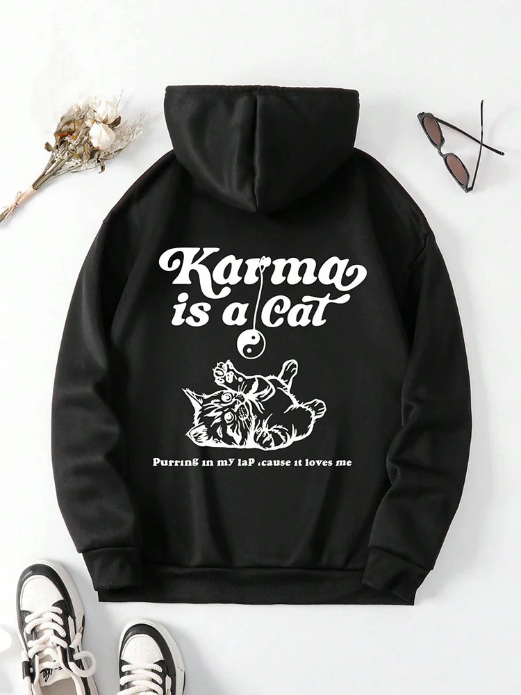 

Karma Is A Eat Printing Hoodies Female Fashion Comfortable Hoodie Autumn Soft Fleece Round Neck Sweatshirts Casual Warm Tops