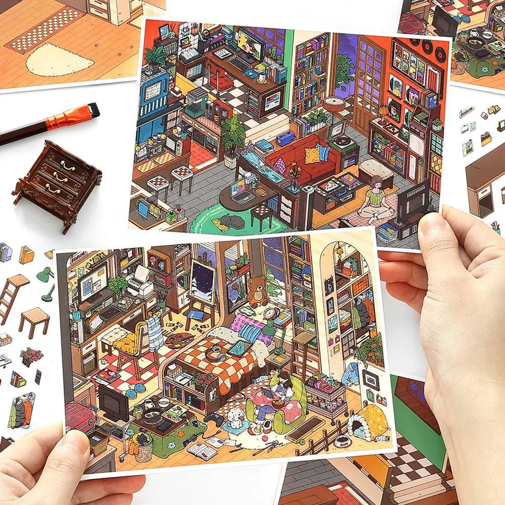 

New Cute Style My Cabin Series Theme Landscape Stickers 2.5D Miniature Scene DIY Handmade Stickers Fun Decorative Stickers