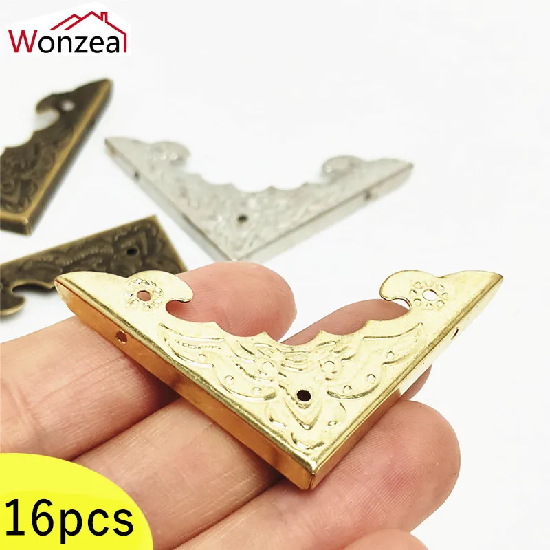 

16PCS Antique Corner Protector Jewelry Wooden Box Foot Supports Flower Pattern Carved 40X40mm Metal Crafts Furniture Fittings