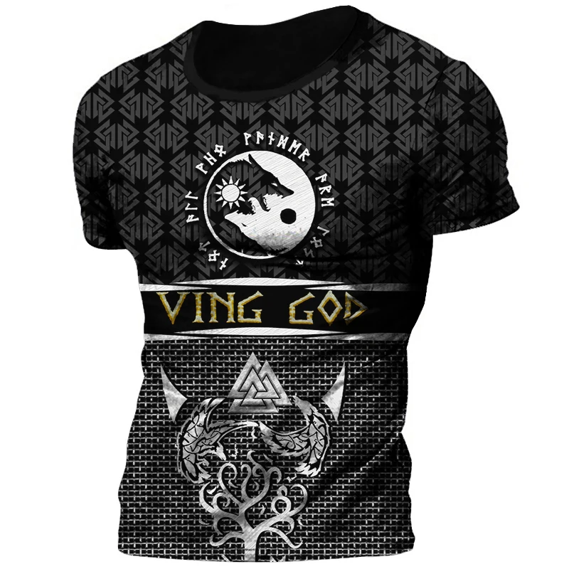 Hot Selling Vintage Harajuku Mystery Viking T-shirt for Men 3d Printed Vinking Graphic Men's T-shirt Oversized Short Sleeve Top