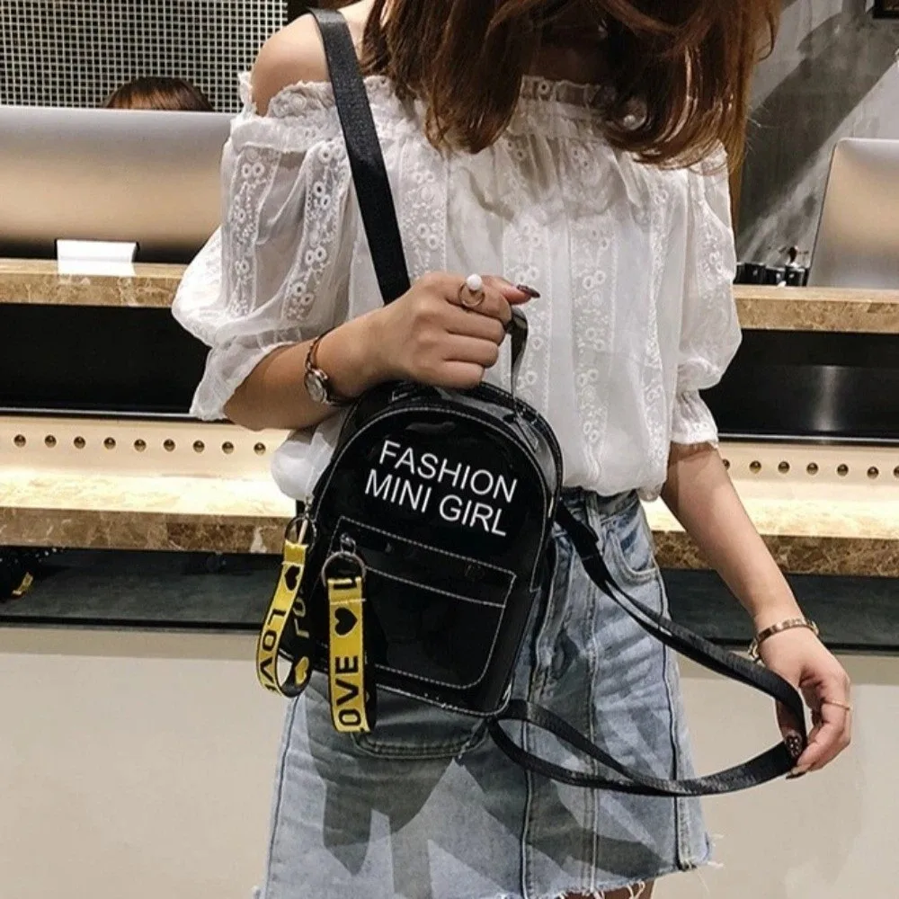 

Waterproof Transparent Mini Backpack Trendy Letter Pattern Water-Sprinkling Festival PVC Bag Clear Solid Color
