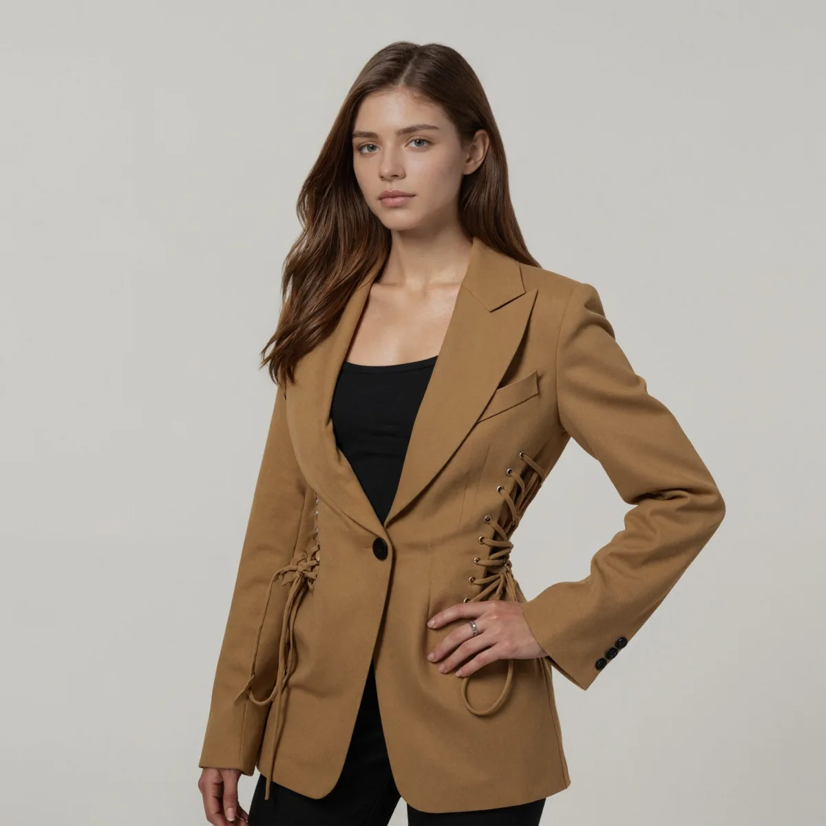 CiCi 2025 الخريف الشتاء تتجه مربوط خندق السترة معطف للنساء البوليستر تعادل الخصر مكتب العمل شيك ملابس خارجية يوميا #4