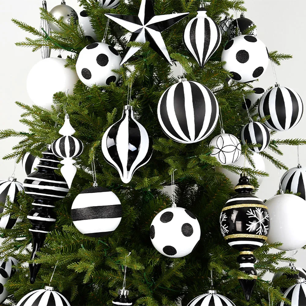 8-30cm 1-6pcs Christmas Tree Decoration White Black Balls Christmas Home Holiday Party Ornaments Hanging Ball 2024 New Year Gift