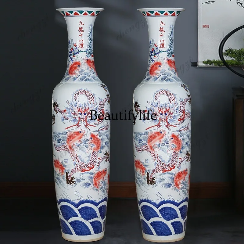 Jingdezhen ceramics hand-painted floor-to-ceiling large vase porcelain vase living room decorative ornament