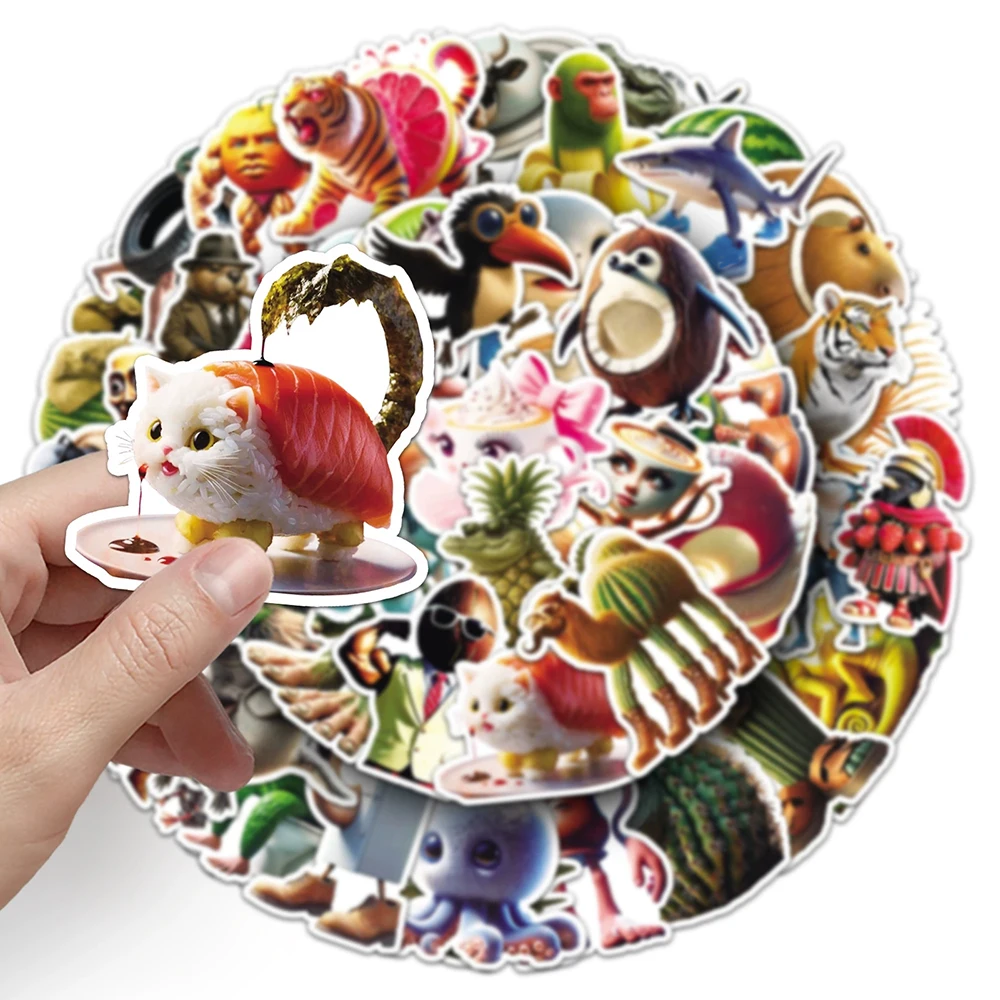 10/30/50 Uds AI Abstract Brainrot pegatinas de animales abstractas divertidas Tung Tung Sahur italiano Brainrot calcomanías DIY álbum de recortes portátil