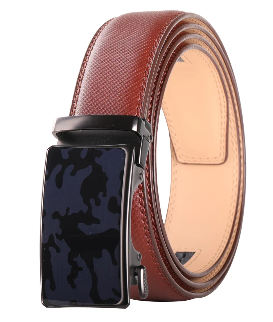 AllAutomatic Buckle Belts For Men Red Brown Genuine Leather Belt Man Strap Male Luxury Brand High Quality Ceinture Homme B408