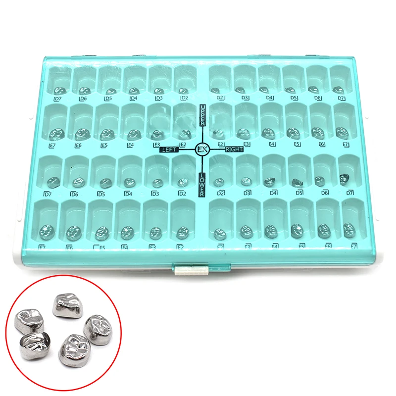 48Pcs/Box Dental Kid Crowns Preformed Metal Crown Stainless Steel Temporary Crowns Dentistry Orthodontic Material Therapy Tools