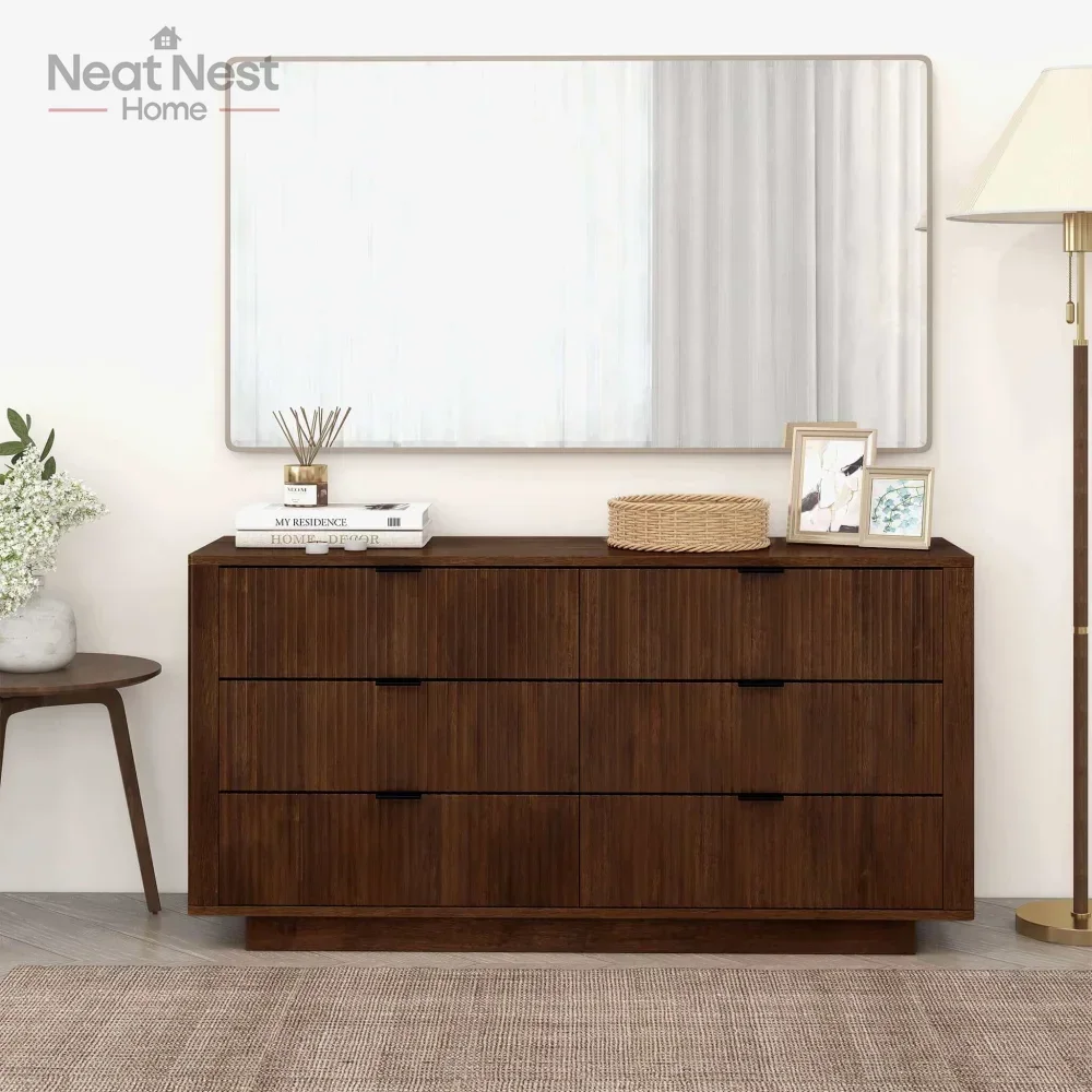 

Mid Century Modern Walnut Dresser With6Drawers,TV Stand for Living Room, More storage space,Nightstand for Bed,bedroom furniture