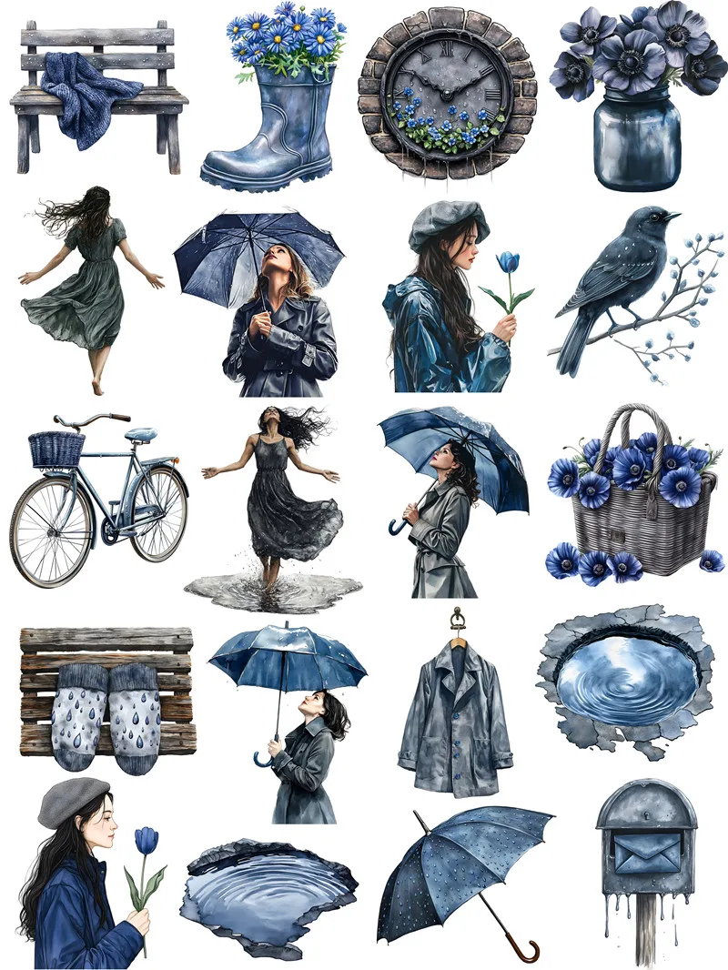 Blue Rainy Season Street สติกเกอร์งานฝีมือ Scrapbooking สติกเกอร์ของเล่นเด็กหนังสือสติกเกอร์ตกแต่ง DIY เครื่องเขียน