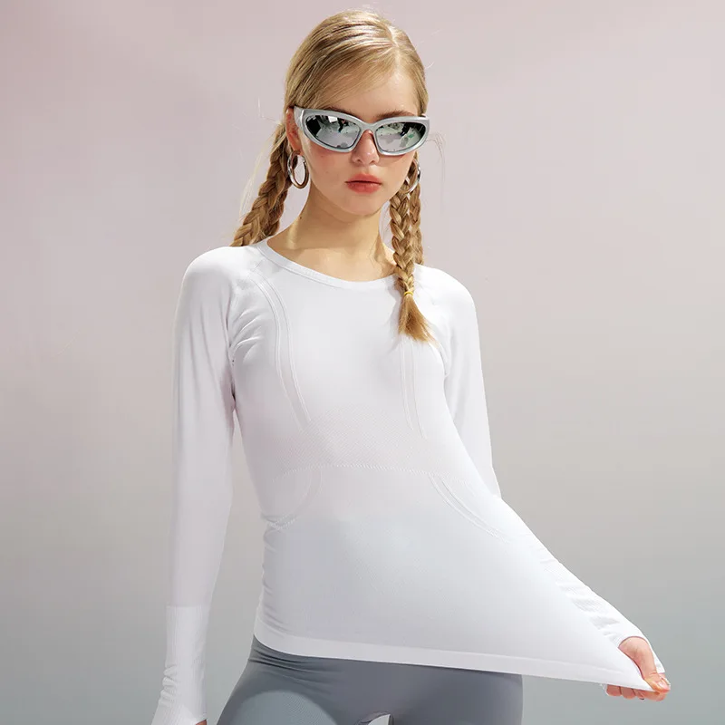 Woman clothing long Sleeve Yoga Workout Sportswear T-Shirts Swiftly Tech nylon fabric slim fit Fitness Sports Elastic Gym Blouse