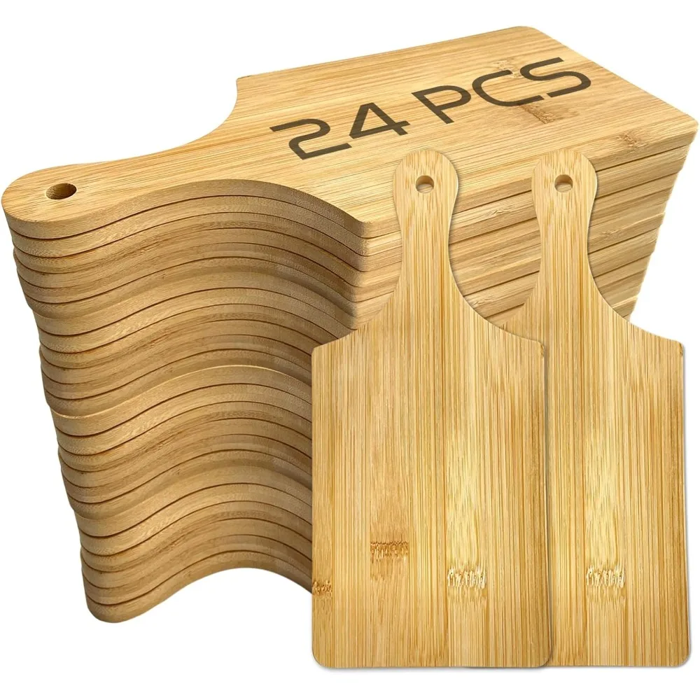 

24-Pack Wooden Cheese Cutting Boards - Small Charcuterie Board Set for Laser Engraving Blanks - Mini Charcuterie Boards with Han