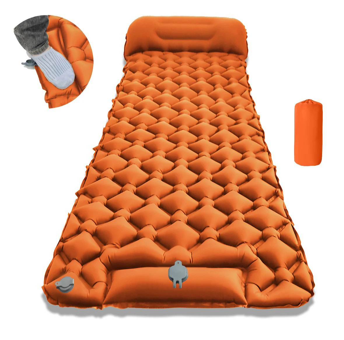 Outdoor Inflatable Camping Mattress, Foot-Pump Automatic Air Mattress with TPU, Includes Pillow, Camping Sleeping Pad