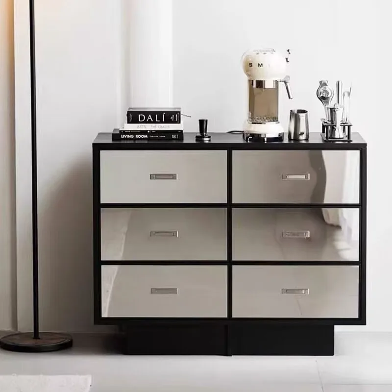 Light luxury modern entrance cabinet, mirror bucket cabinet against the wall, simple bedroom solid wood bedside cabinet,