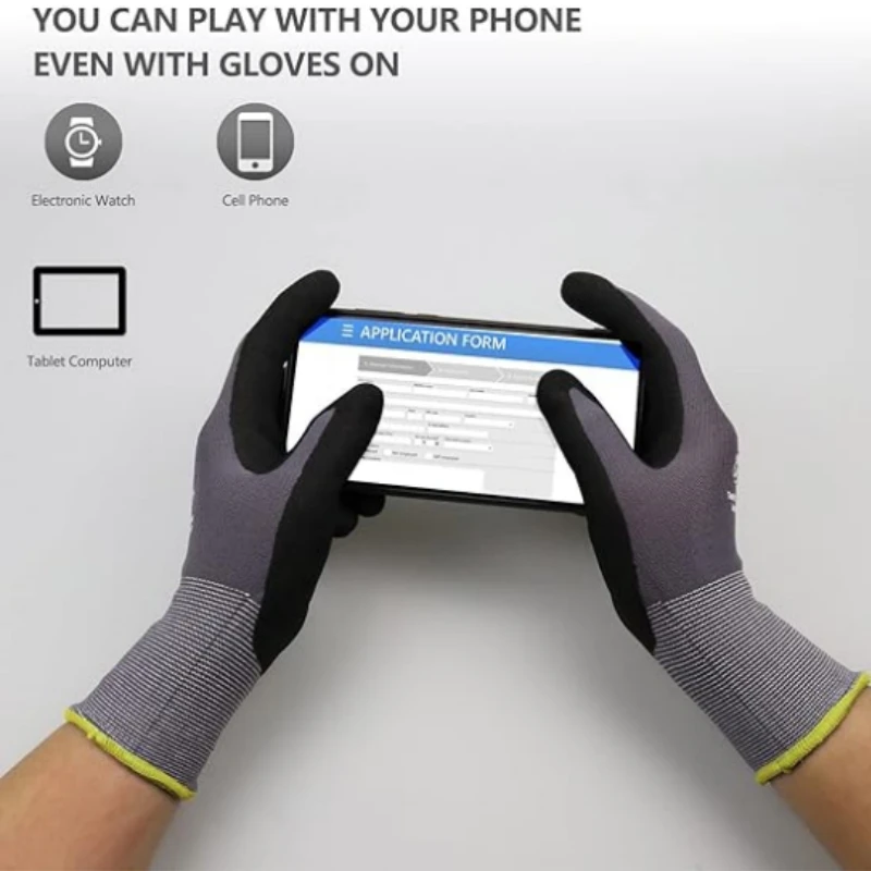 Gartenarbeit-Arbeitshandschuhe, Mikroschaum-Nitril-beschichtete Touchscreen-Nylon-Sicherheitshandschuhe mit Griff für Männer, Hof, Rasen, Mechaniker – Detail 6