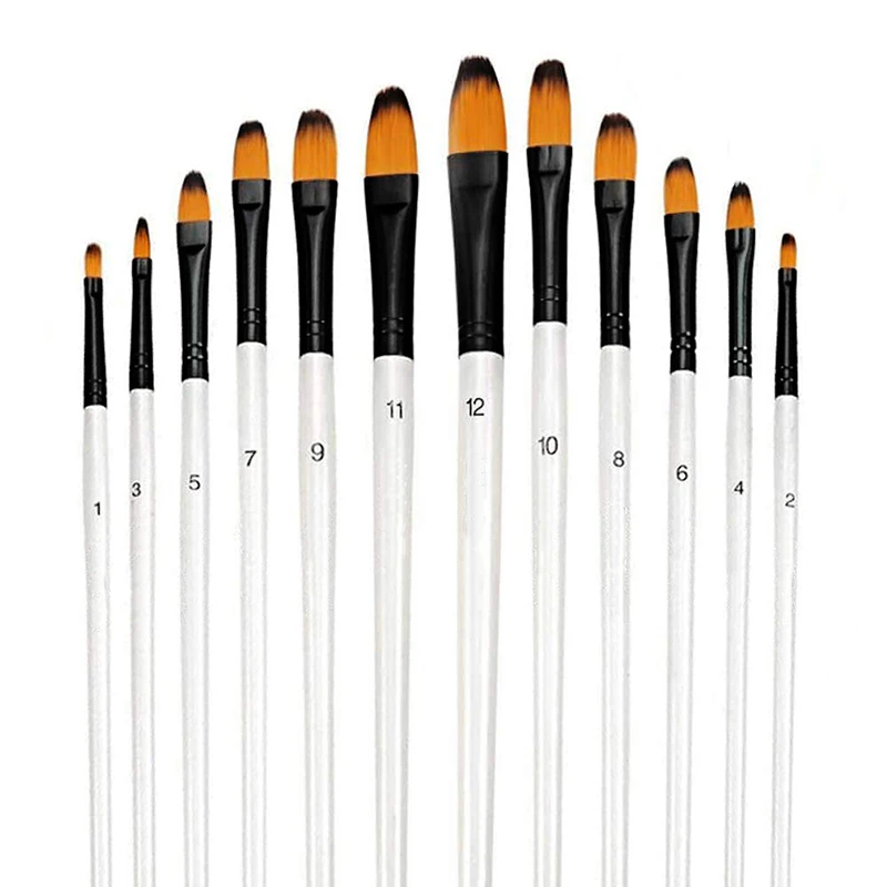 12pcs Synthetic Nylon Tip Filbert Paint Brushes Set Artist Brush For Acrylic Oil Watercolor Gouache Artist Professional Painting