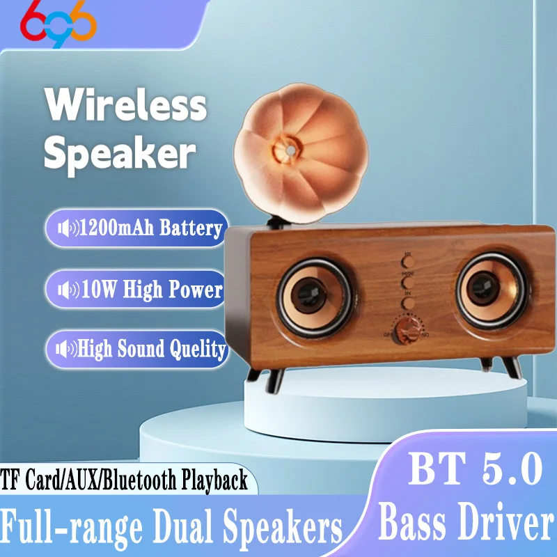 

Портативная ретро-колонка из дерева с Bluetooth, беспроводная, с двойным динамиком и сабвуфером, для компьютера, настольная аудиосистема, поддержка TF/AUX входа