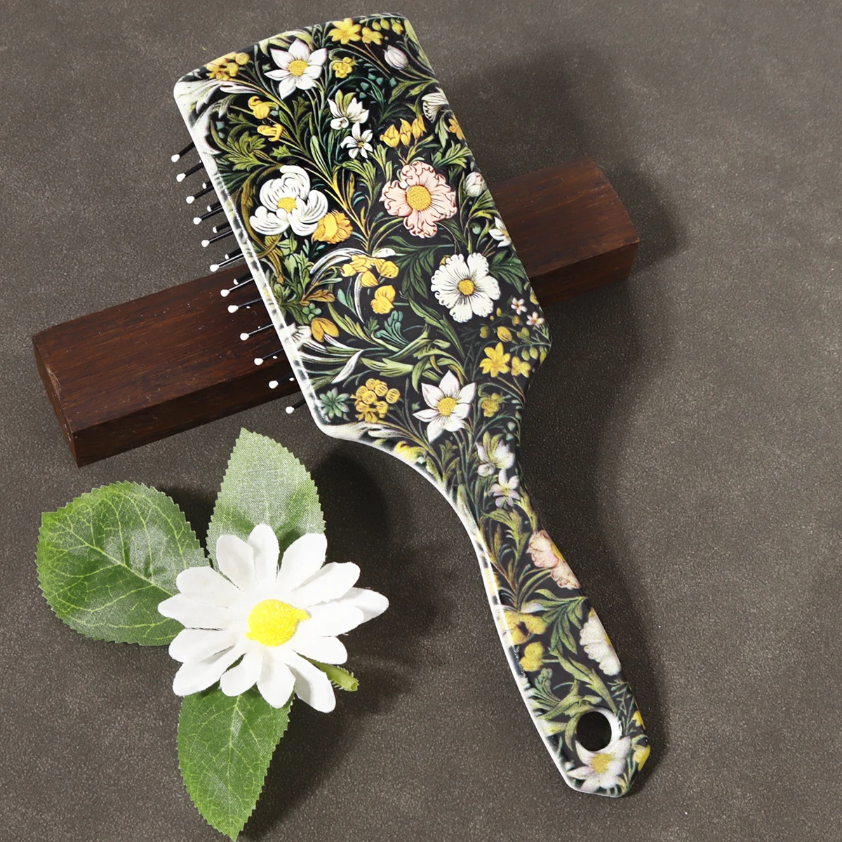 فرشاة شعر بنمط الأزهار، فرشاة شعر نايلون مضادة للكهرباء الساكنة، مقبض بلاستيكي ABS متين، هدية، خاصة لشعر مستعار حقيقي