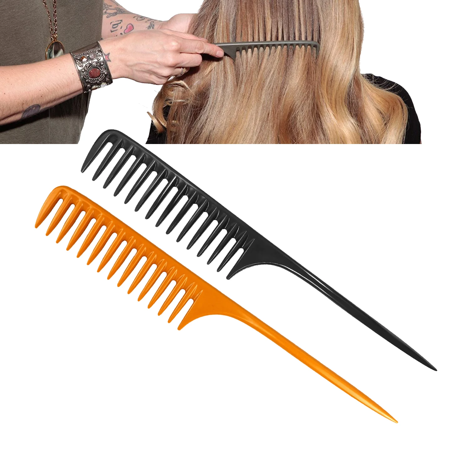 

1Pc New Portable Black/Yellow Wide Tooth Comb Plastic Heat-resistant Large Wide Tooth Comb For Hair Styling Tool