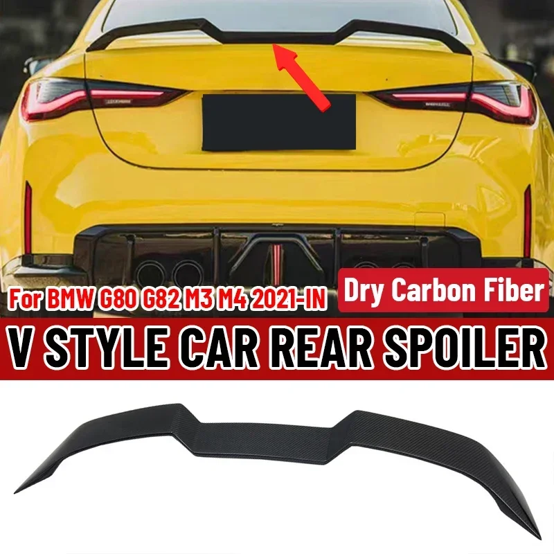 

Dry Carbon Fiber Car Rear Spoiler Wing Trunk Lip Trunk Spoiler For BMW G80 G82 M3 M4 2021-IN V Style Rear Boot Wing