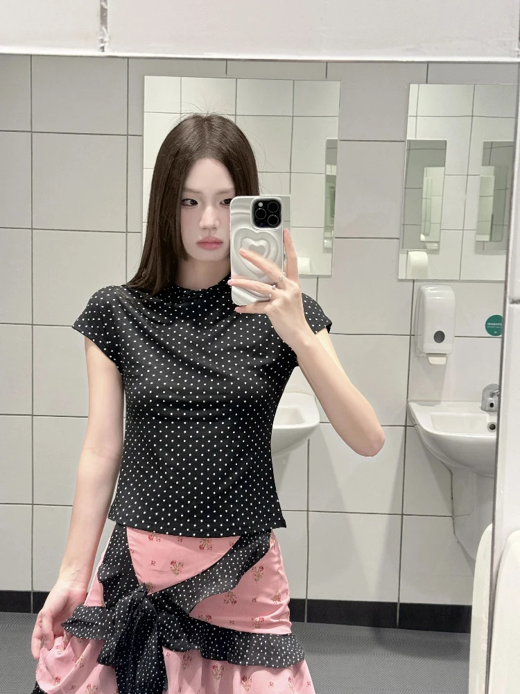 تي شيرت صيفي جميل بقصة ضيقة منقط ort Sve تي شيرت وعقدة f تنورة نسائية مكونة من قطعتين ريفية حلوة...