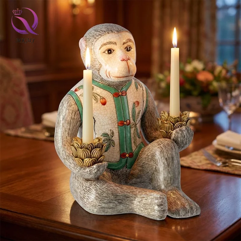 Monkey Porcelain Candle Holder Art Deco Design Geometric Shape Personalized Home Decor For Living Room