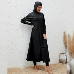 3PCS Muslim Women Long Swim Dress Robe Modest Sports Swimsuit Hijab Swimwear Islamic Arabic Bathing Suit Beachwear Full Cover