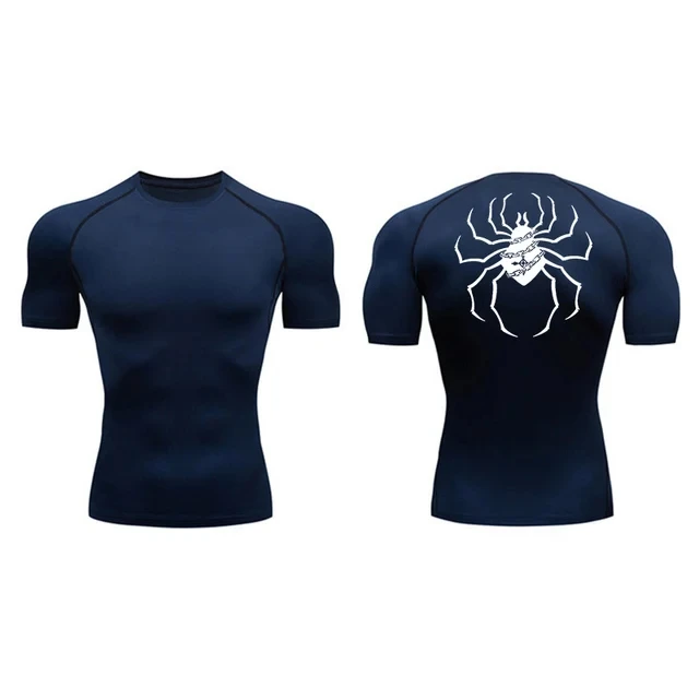 Y2K Spider Print Compression Tshirt Men\'s Casual Tight T-shirt Gym Fitness Summer Shirt Quick Dry Running Sportwear