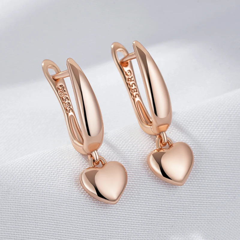 Kinel Minimalist Style 585 Rose Gold Color Heart Drop Earrings for Women Trendy Jewelry Party Wedding Accessories Fine Jewelry