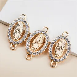 3Pcs Gold Color Crystal Oval Virgin Mary Alloy Pendant Connector Fashion Handmade Diy Bracelet Women Jewelry Accessories Making