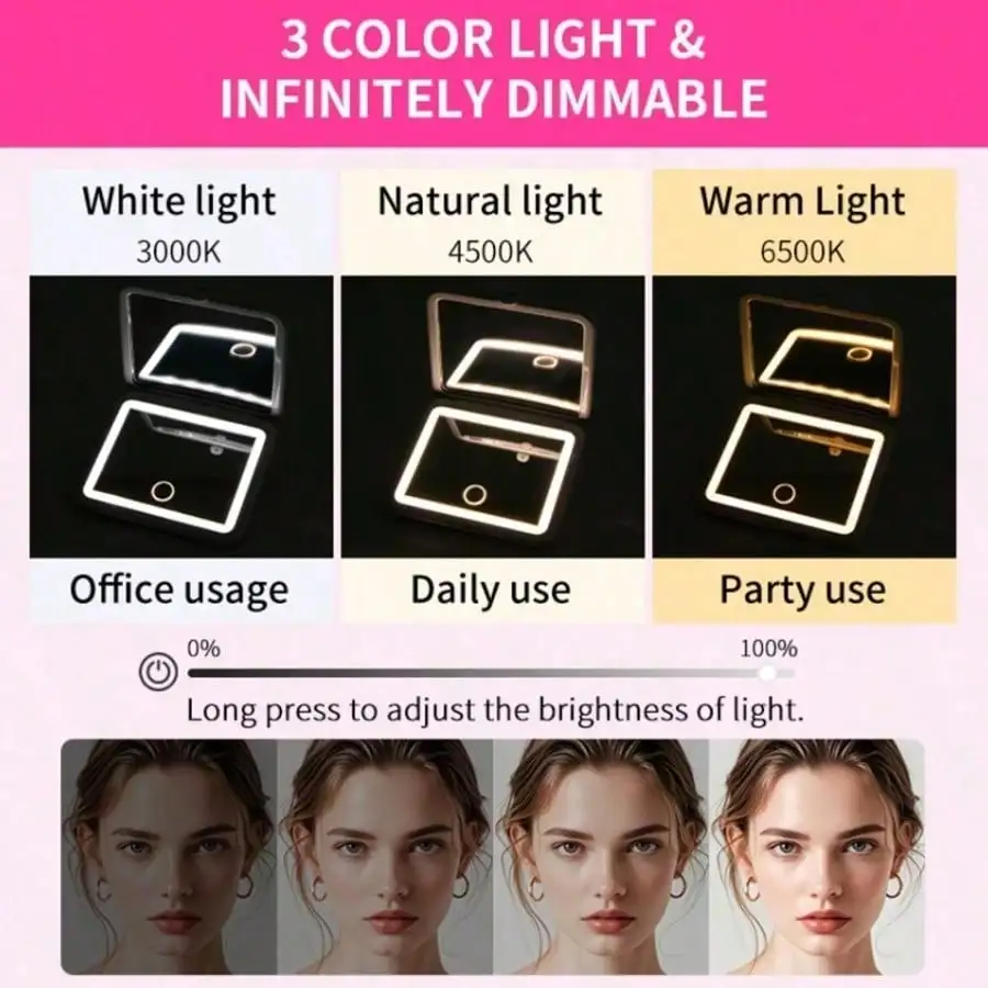 LED Makeup Mirror With Touch Screen, 3 Lighting Modes, Foldable Portable Stand, Rechargeable Battery, 3-Color Adjustable Lighting, Travel Makeup Mirror Accessory, Suitable As Birthday Gift For Mom And Friends