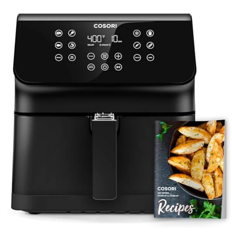 

12-in-1 Air Fryer 5.8QT for main side dishes, snacks, leftovers; detachable square basket, dishwasher safe, black, AdaptIQ Tech