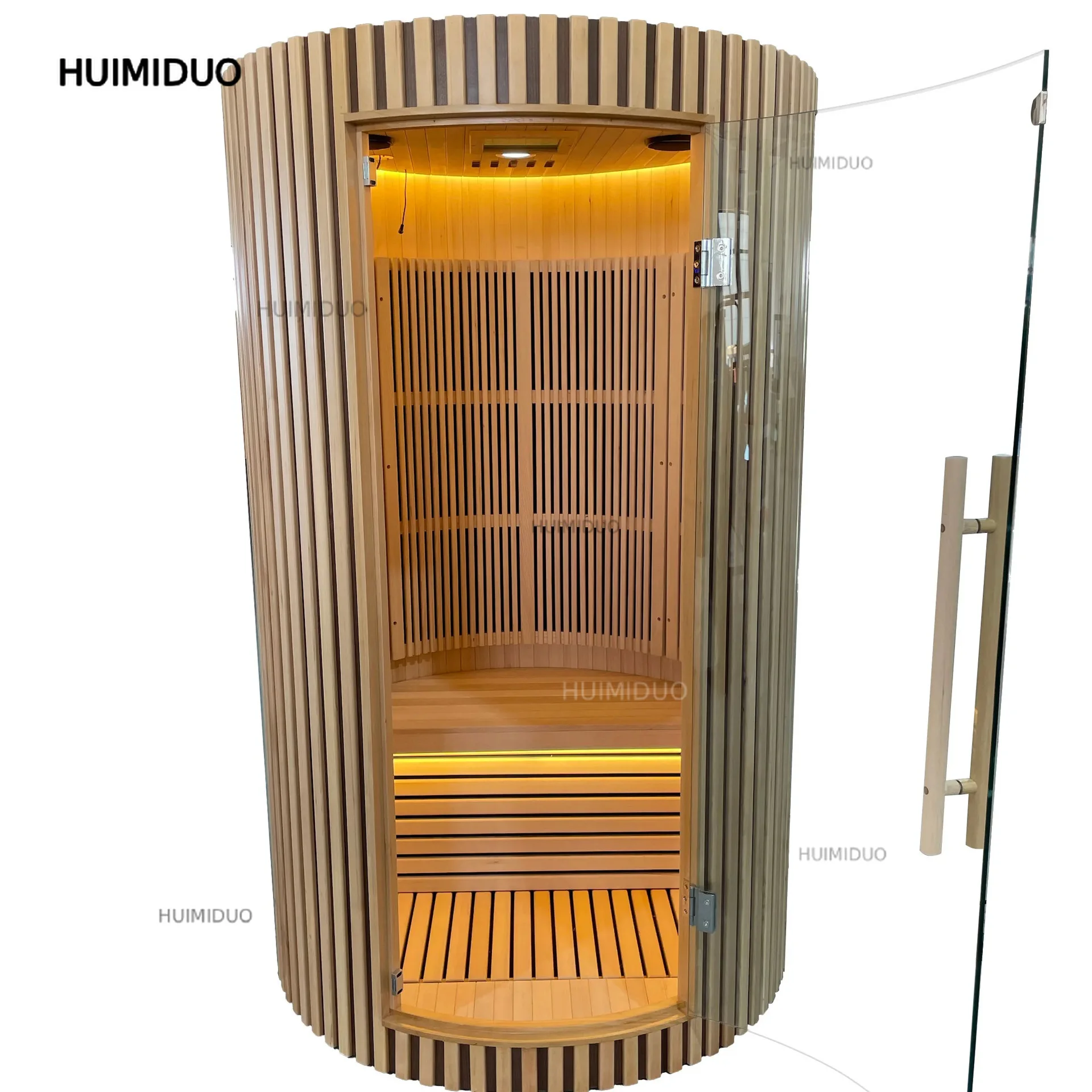 Barrel Sauna Outdoor Solid Wood Hemlock and Redwood Single-person Infrared Sauna