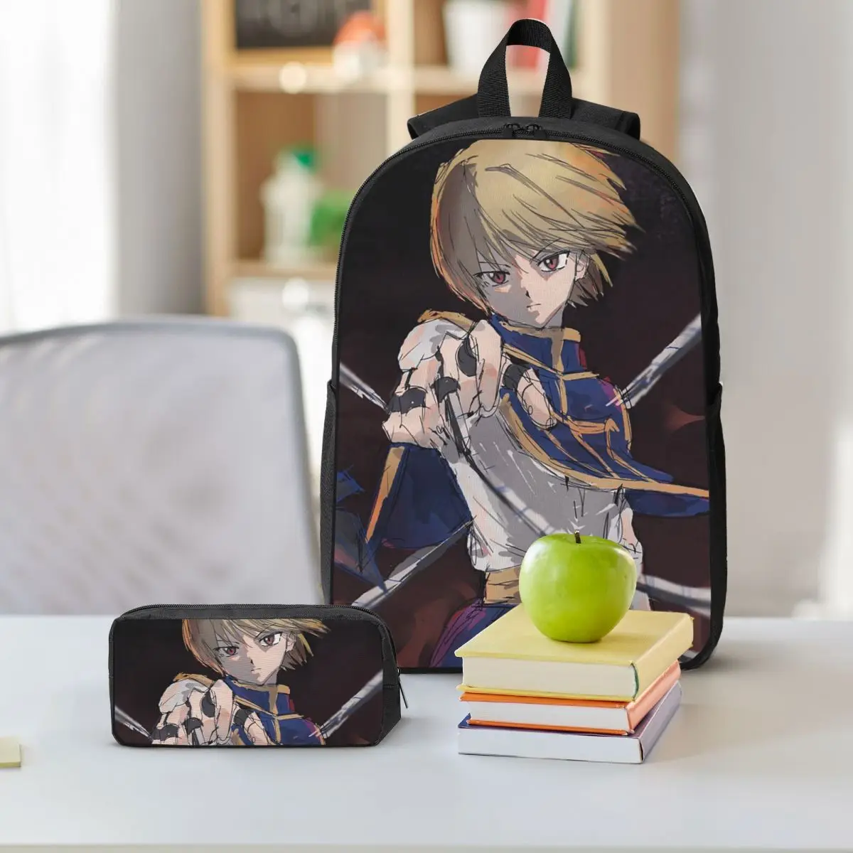 Anime HXH Hunter X Hunter Kurapika Backpack Student BookBag School Bag Shoulder Bags 3ps Insulated Lunch Bag Pencil Case
