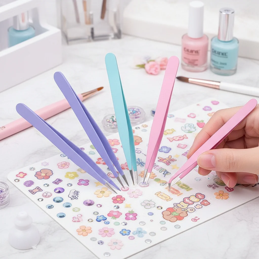 Multifunctional Stainless Steel Tweezers Set 2-Pieces Curved Straight Eyelash Extension Transplantation Tool