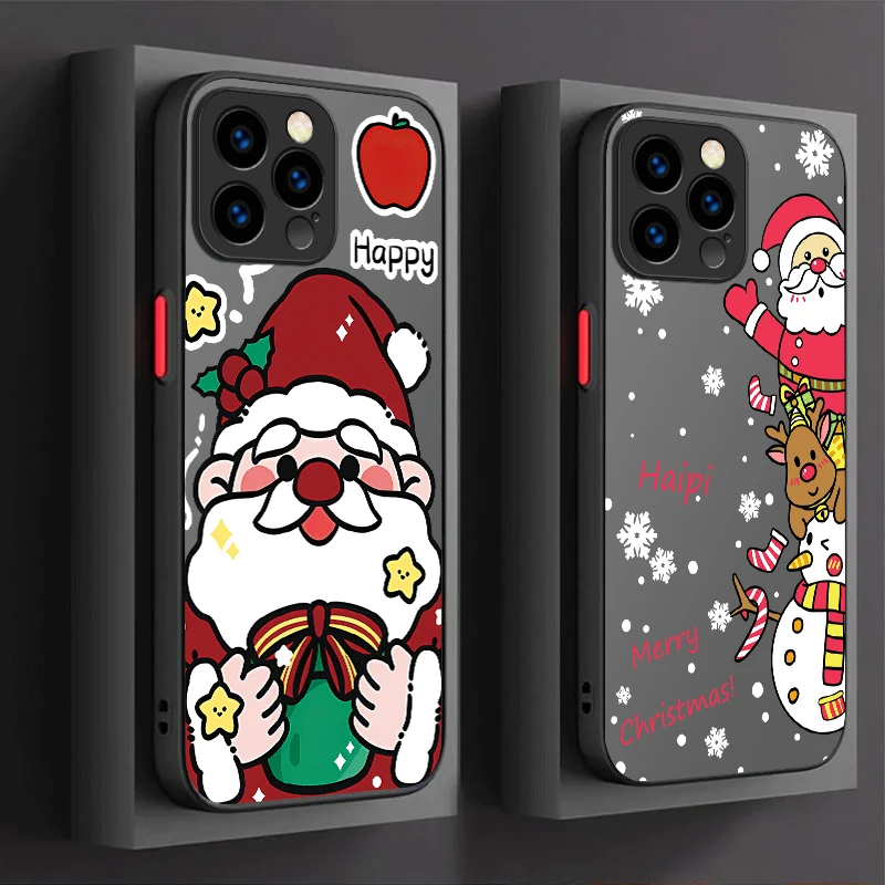 Cartoon Father Christmas Case For iPhone 16 15 14 13 12 11 Pro Max X XR XS 7 8 Plus SE 2020 Shockproof PCMatte Hard Back Cover