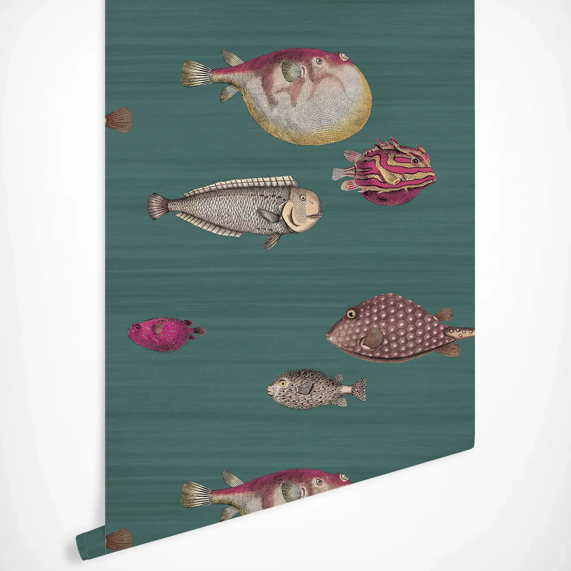 Acquario Wallpaper Peel and Stick Nordic Wallpaper Dark Green Back Sea Fishes In Scandinavian Style,Animal Wall Mural Home Decor