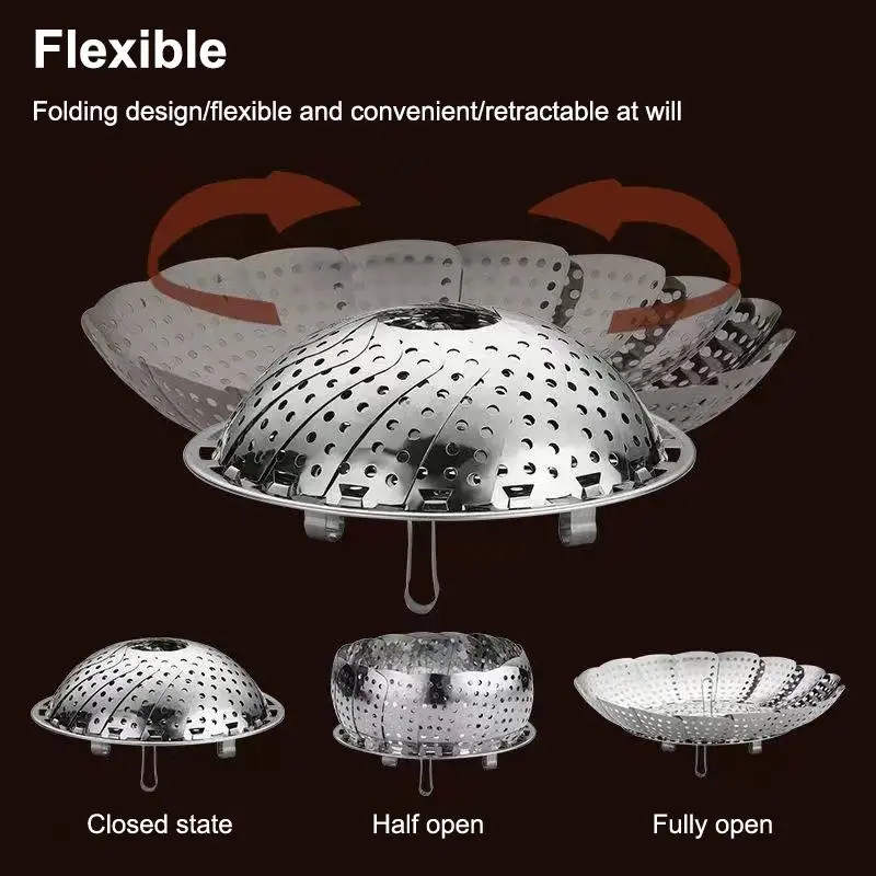 Hot Sale Folding Stainless Food Steamer Vegetable Fruit Food Basket Mesh Steamer Rack Cookware Utensils For Cooking Steam