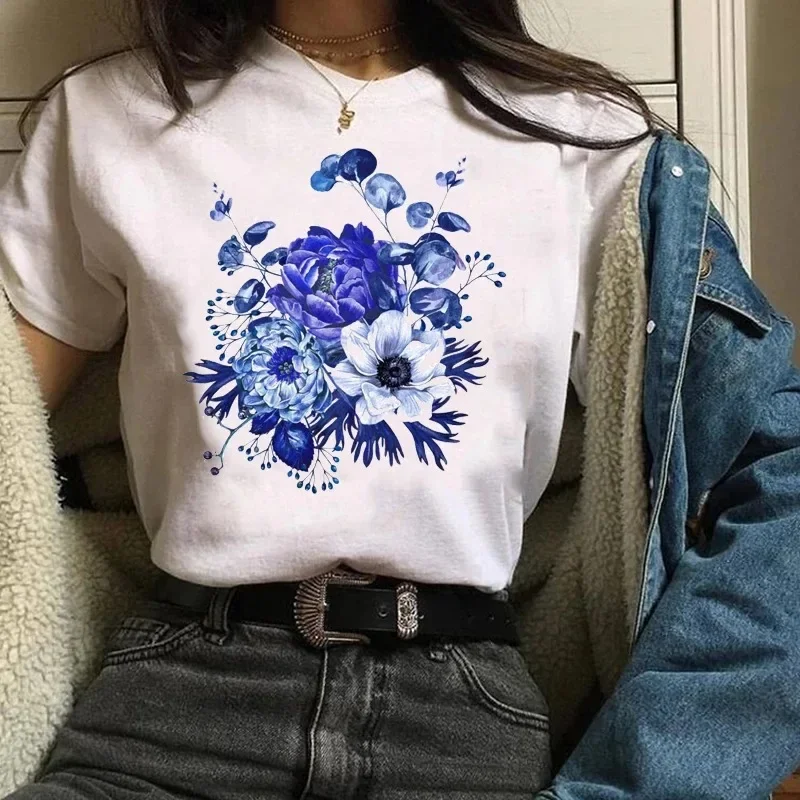 Women's European Flowers and Plants White Cartoon Base Shirt Cute T-shirtt Shirt Graphic T Shirts  Tops  Aesthetic Clothes