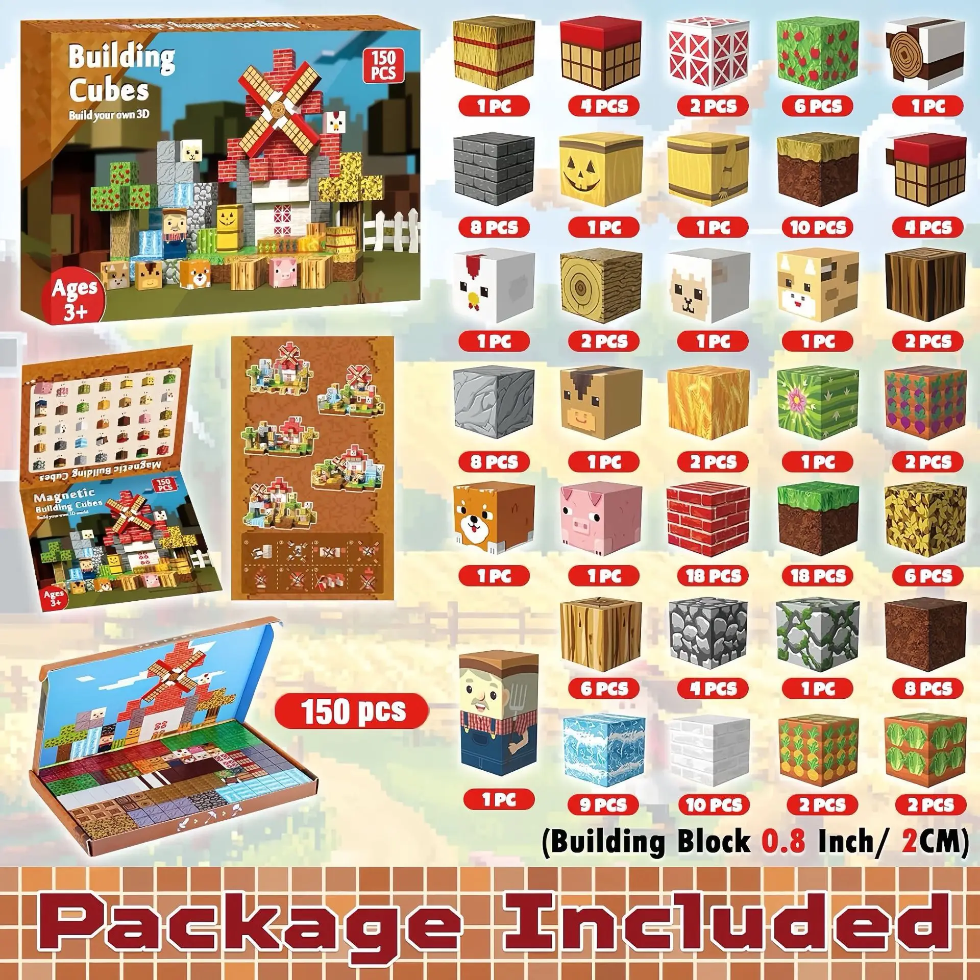 

Children Building Toys 2cm Magnetic Blocks Set Windmill Scene Magnet World Model for STEM Montessori Sensory Cubes Toddlers Gift