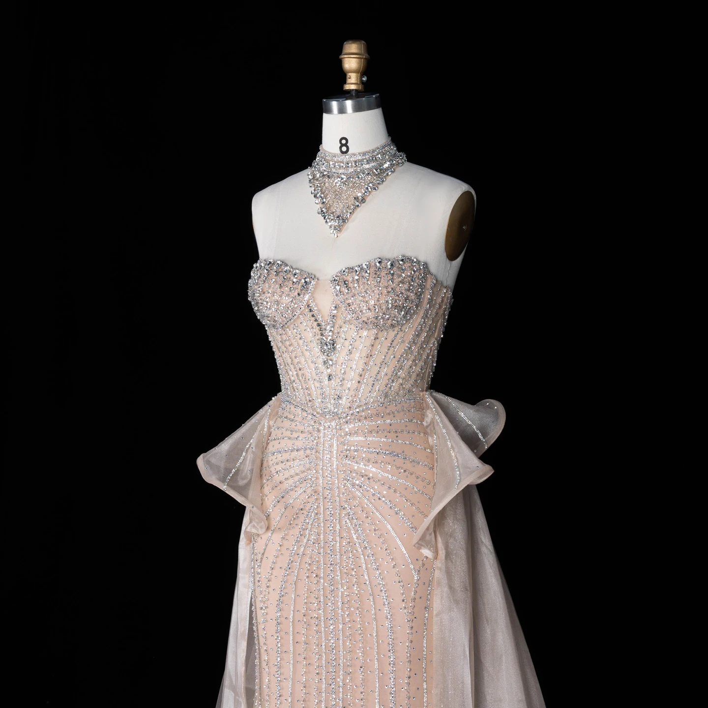 Sharon Said Abendkleid Luxuriöses Meerjungfrauenkleid aus Tüll mit Kristallen, Korsett und Perlen, Dubai Formelles Hochzeitskleid mit Überrock SS139 Maßanfertigung – Detail 12