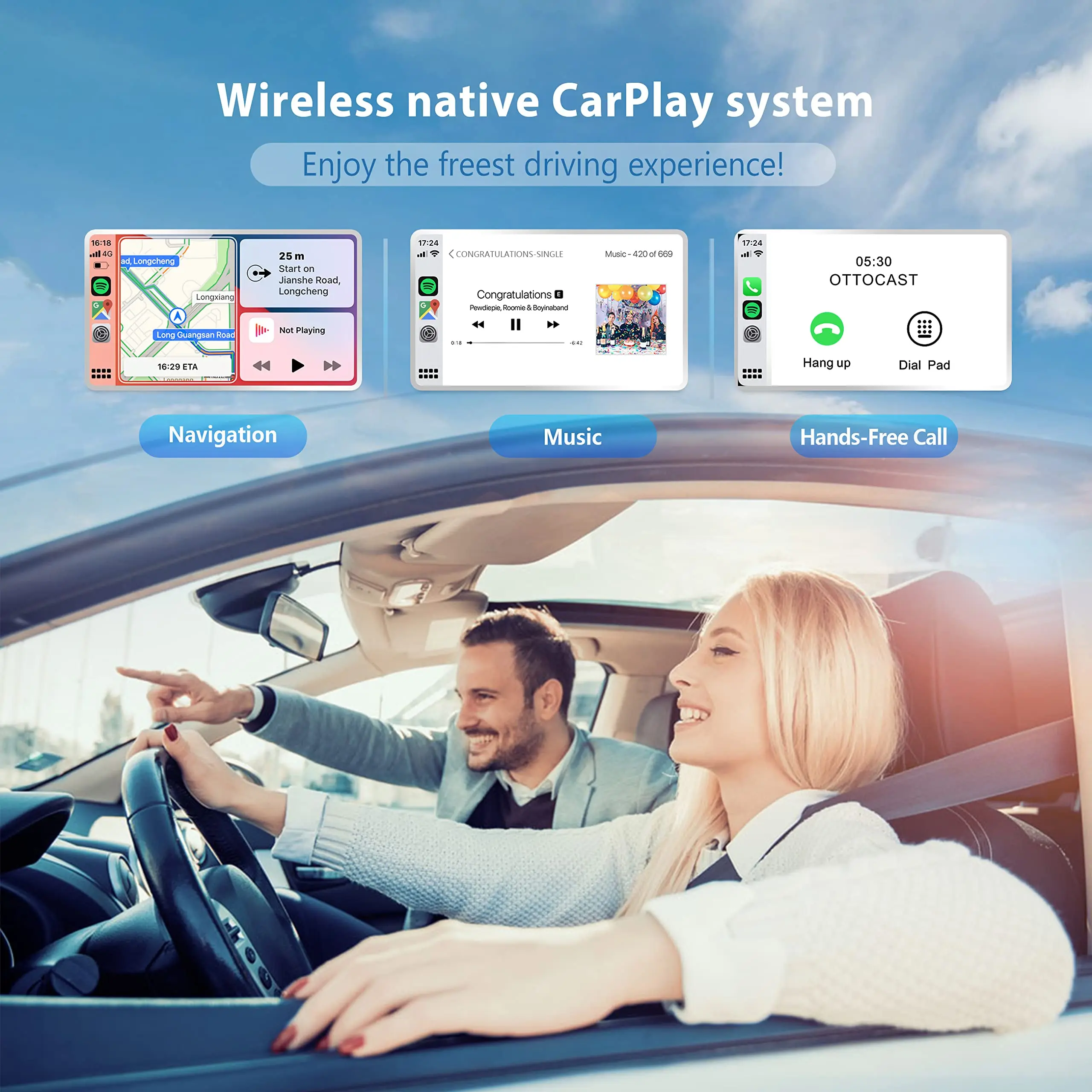 OTTOCAST U2AIR adaptador de CarPlay con cable a inalámbrico, accesorios de coche para VW, Golf, Passat, Audi A3, A4, A5, Peugeot, Skoda, MG