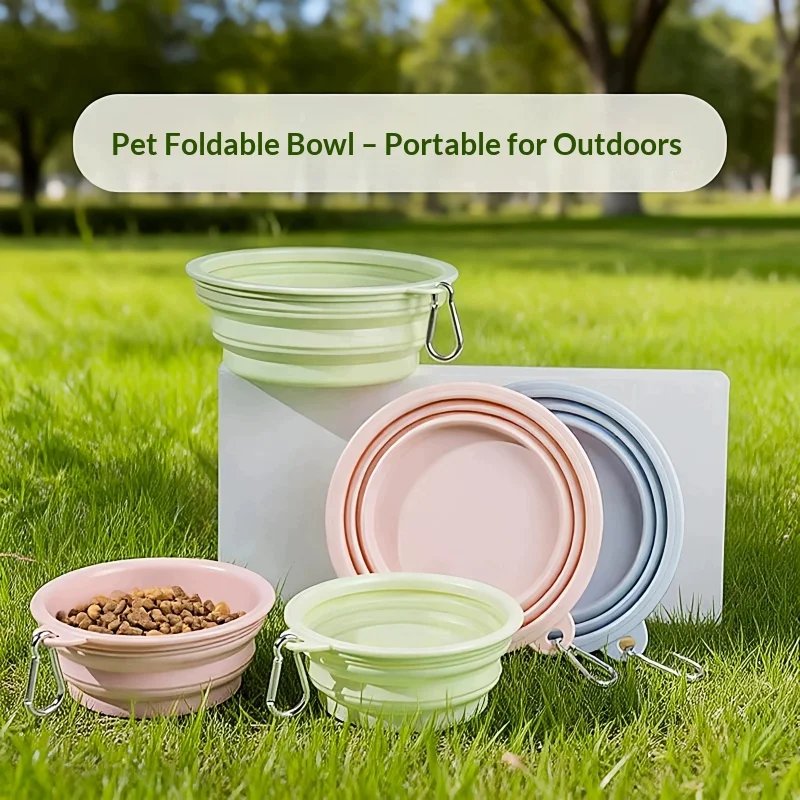 Collapsible Silicone Pet Bowl with Carabiner Portable Dog Water Food Bowl Outdoor Travel Feeding Bowl for Dogs Cats